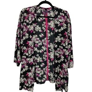 Long Tall Sally Floral 3/4 Sleeves Kimono Size 8 Black White Pink
